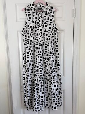 NWOT Rachel Zoe Black and White Tiered Sleeveless Geometric Maxi Dress 1X
